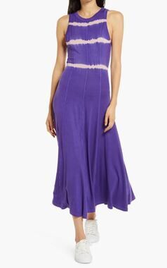 Ninety Percent Women Tie Dye Stripe Maxi Dress Small Purple Open Back NWT